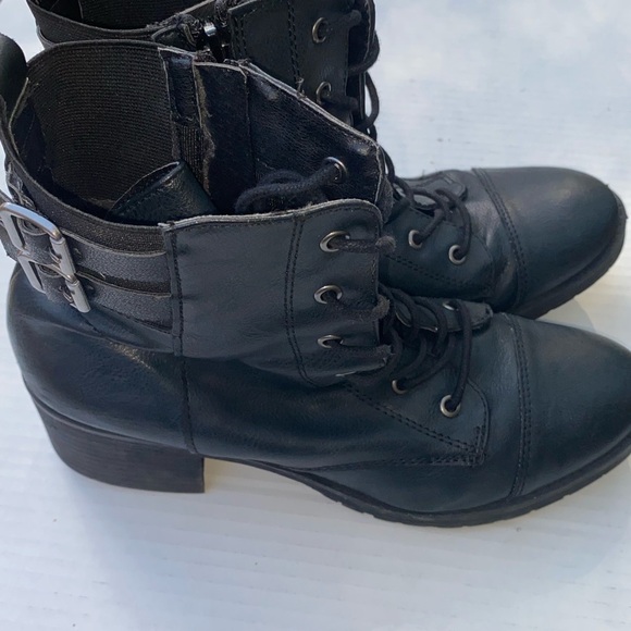 ♦️ Rampage Ram-Kellin Women's Black Lace Up Mid Calf Boots Zips up Side Size 7 - Picture 1 of 6